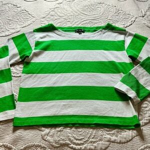 Y2k Vintage J .Crew Green and White Striped Short Sleeve Tee